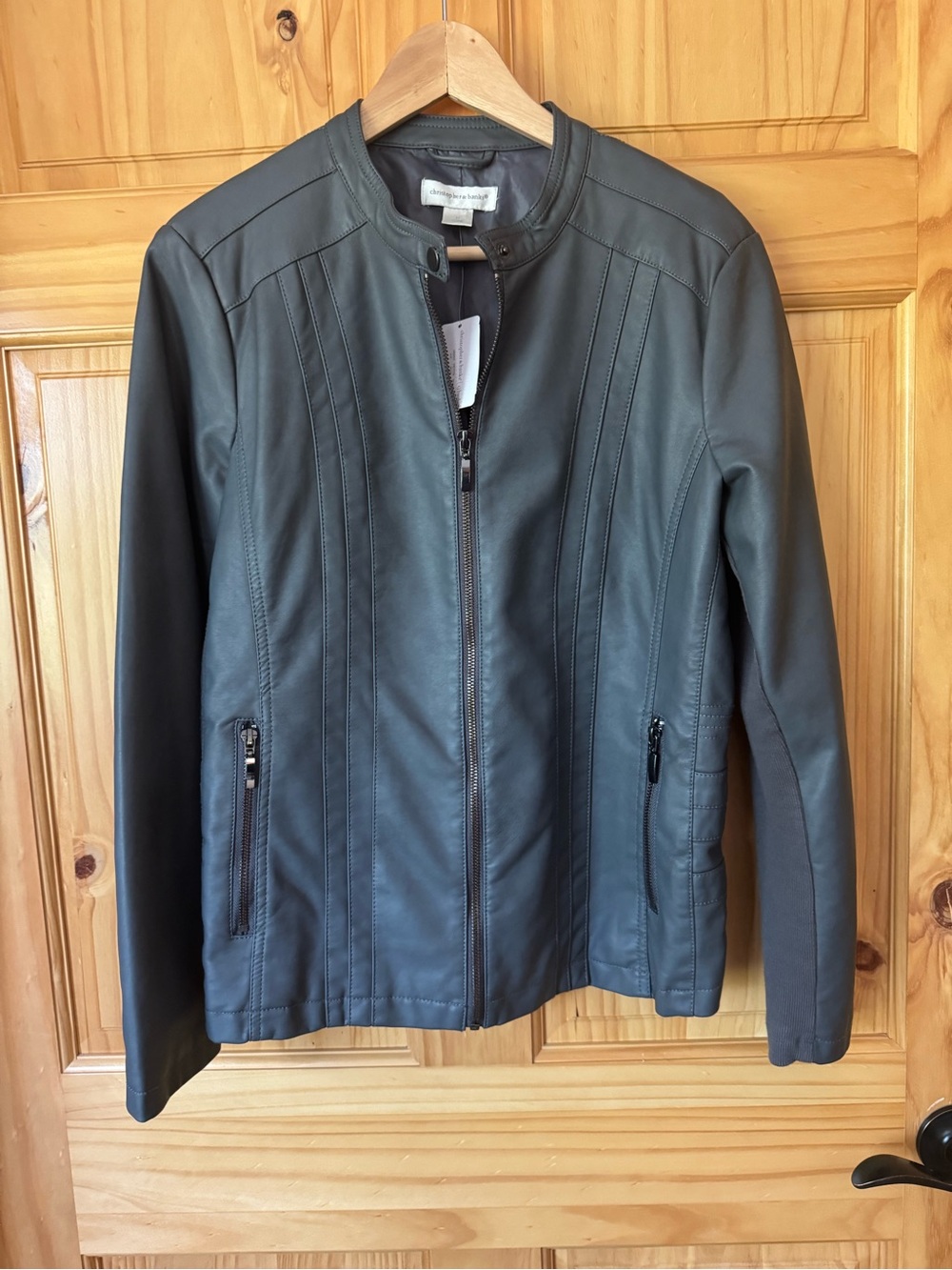 Christopher & Banks Slate Gray Faux Leather Zip Jacket size medium